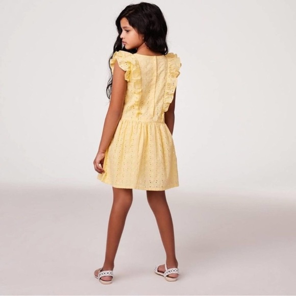 ☀️ JANIE & JACK Ruffle trim eyelet dress Yellow Size 10 summer party Easter - Picture 2 of 10